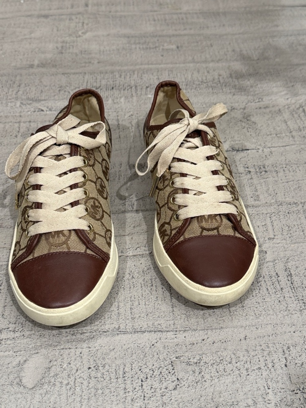 Michael Kors Brown & Cream Monogram Canvas Sneakers 8M